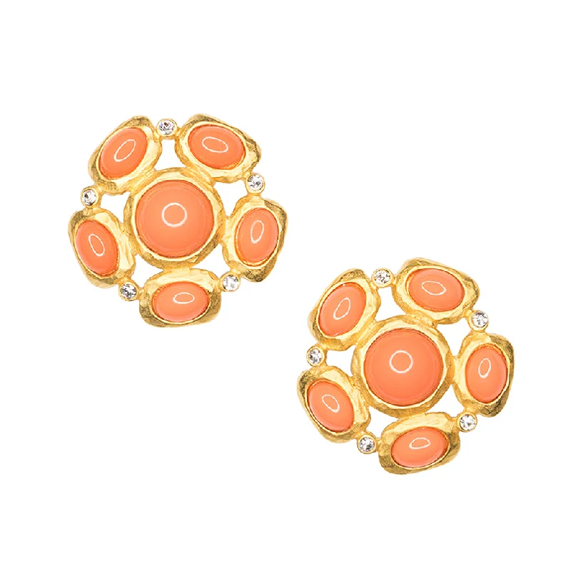 Coral Cabochon Clip Earrings