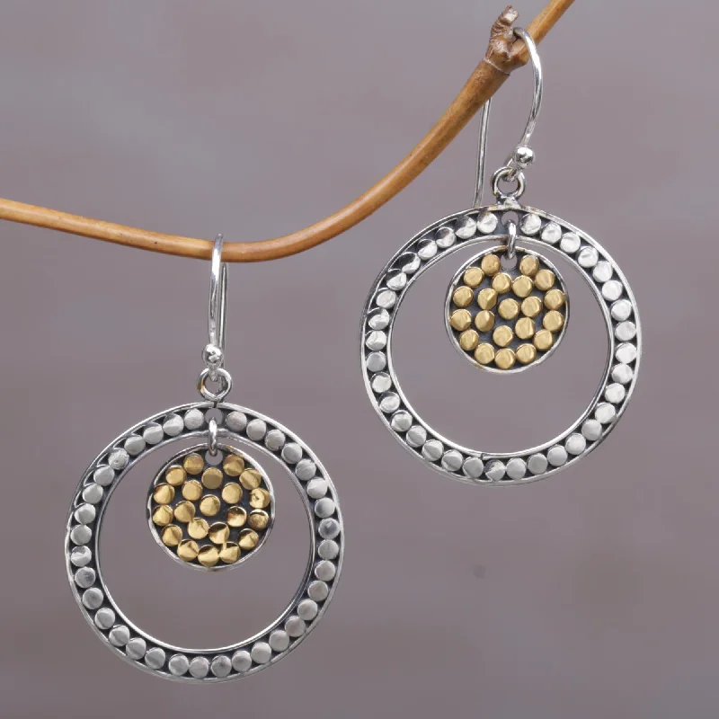 Crescent Eclipse Gold Accented Sterling Silver Dangle Earrings Indonesia