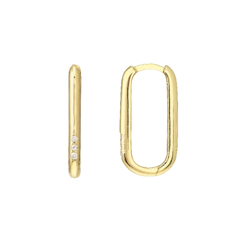 Diamond Paper Clip Hoop Earrings