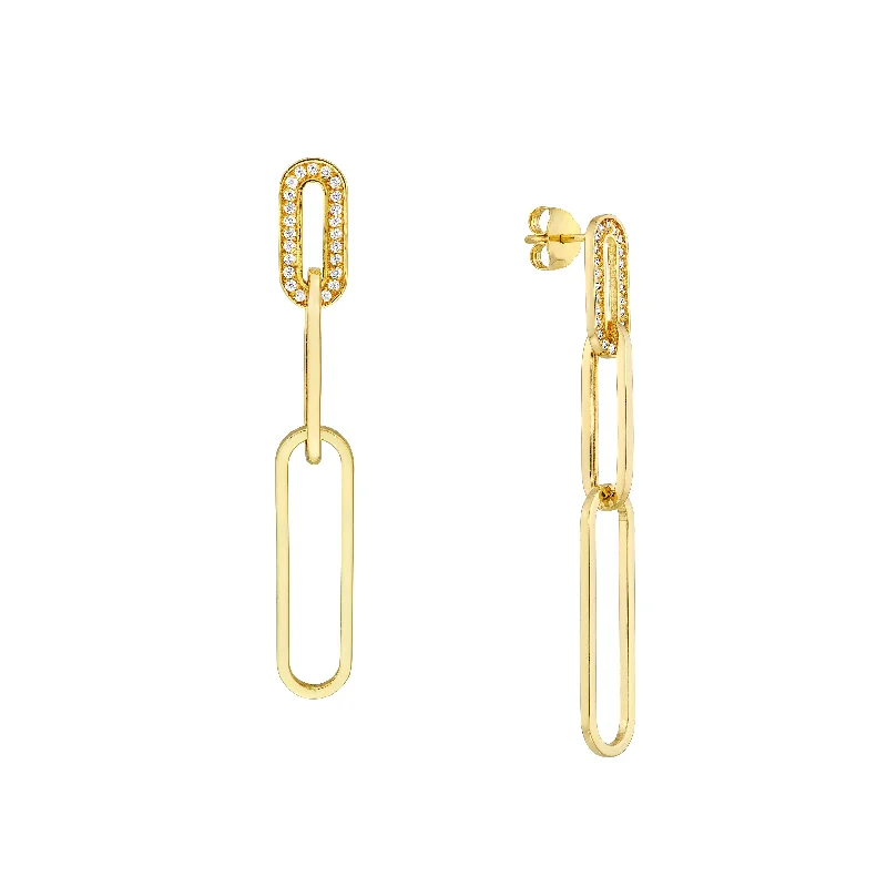 Diamond-trim Paper Clip Drop Post Earring