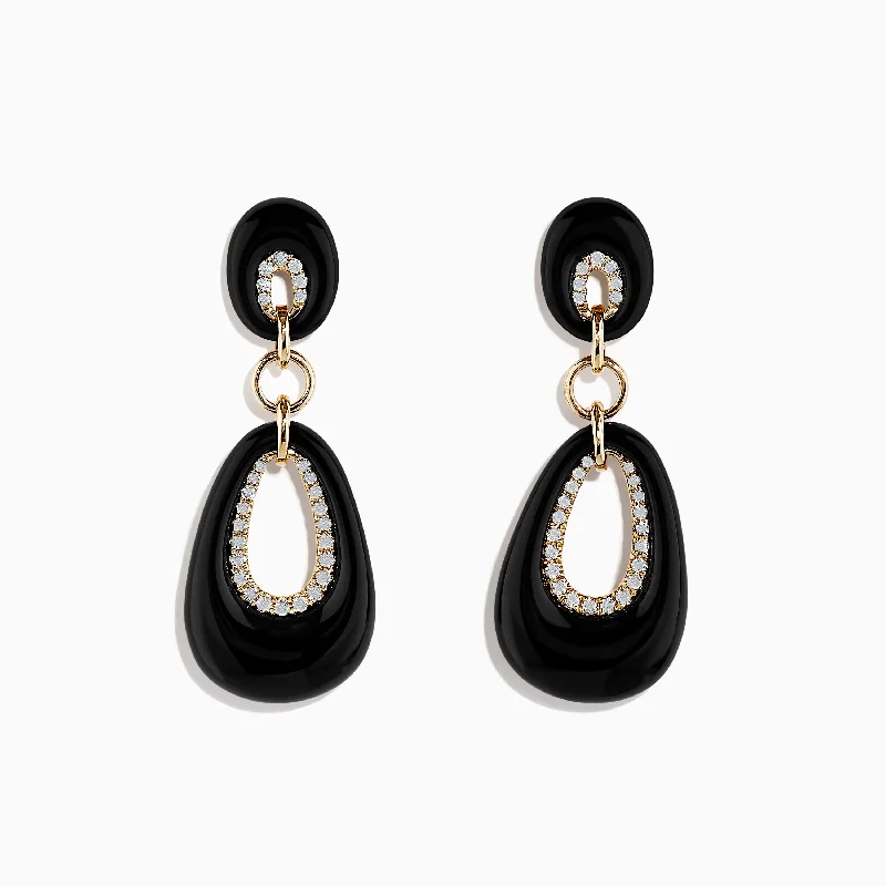 Eclipse 14K Yellow Gold Onyx and Diamond Drop Earrings