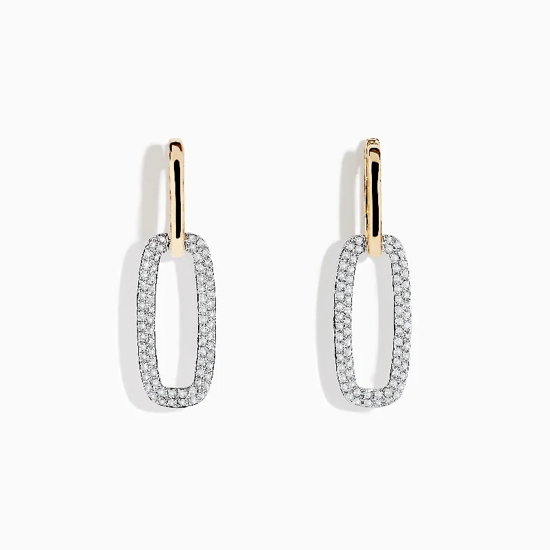 925 Sterling Silver Two Tone Gold Plated Diamond Paper Clip Earrings