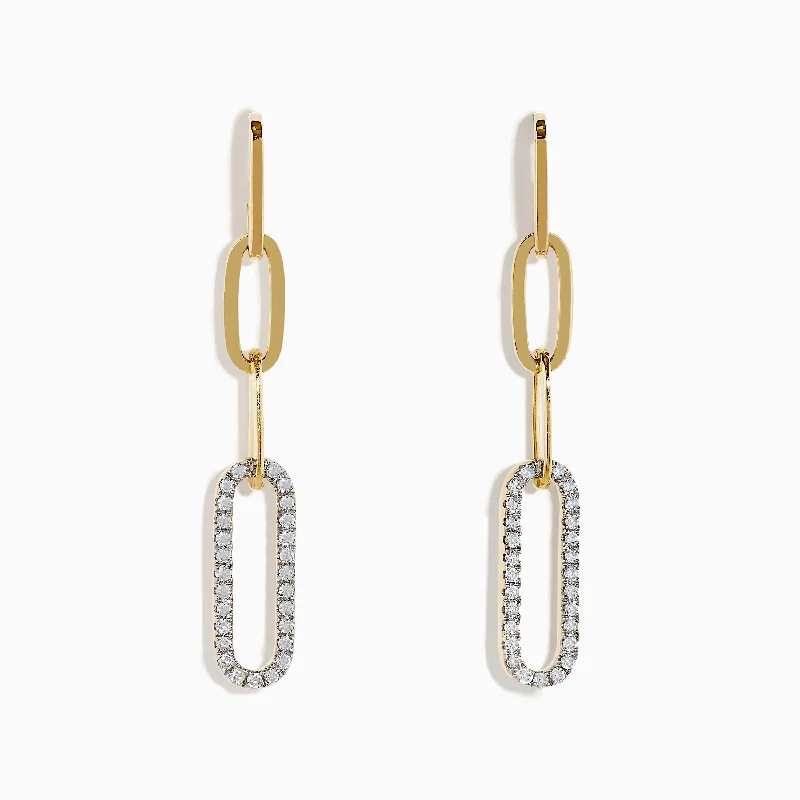 D'oro 14K Yellow Gold Diamond Paperclip Drop Earrings