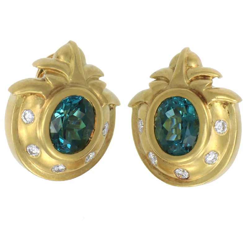 Elizabeth Rand Chrome Tourmaline Diamond Clip Earrings  Beatle 18k Yellow Gold