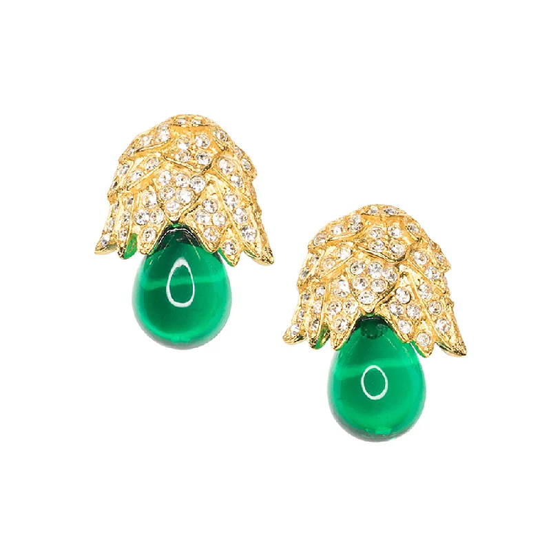 Jackie Kennedy Emerald Bud Clip Earrings