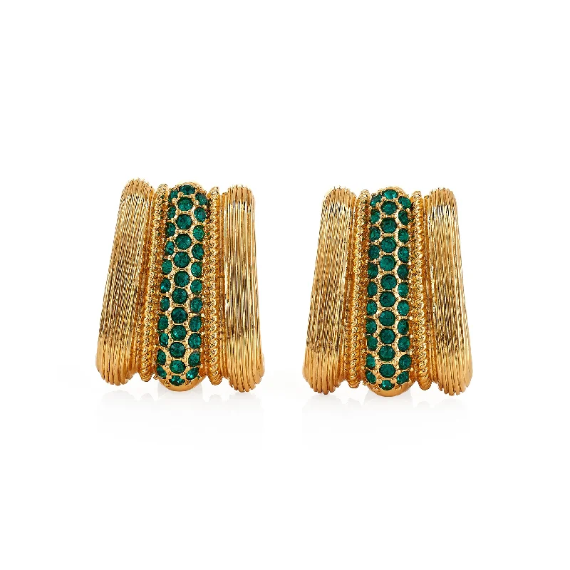 Emerald Gemstone Center Clip Earrings