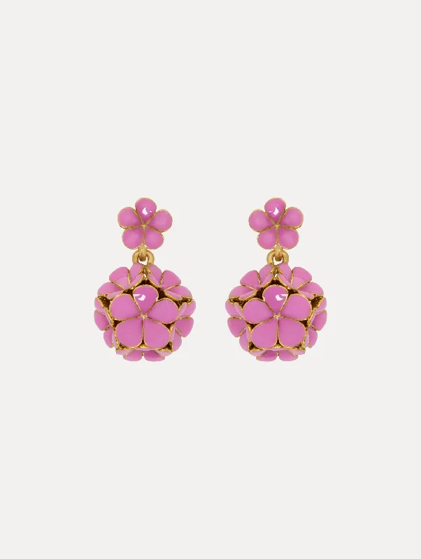 Enamel Flower Drop Clip-On Earrings