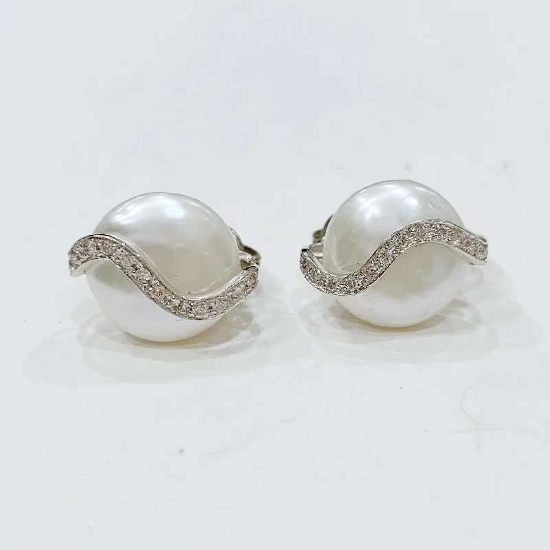 Estate Collection Earrings - Vintage YVEL Diamonds &  Pearl set in 18K White Gold Clip On Style