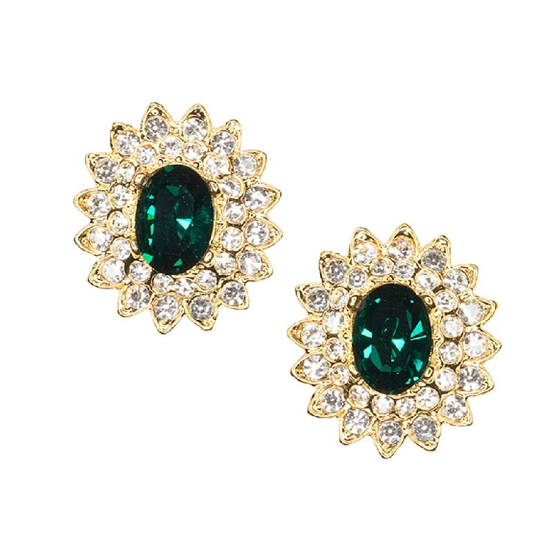 Gold And Crystal Setting Emerald Stone Center Clip Earring