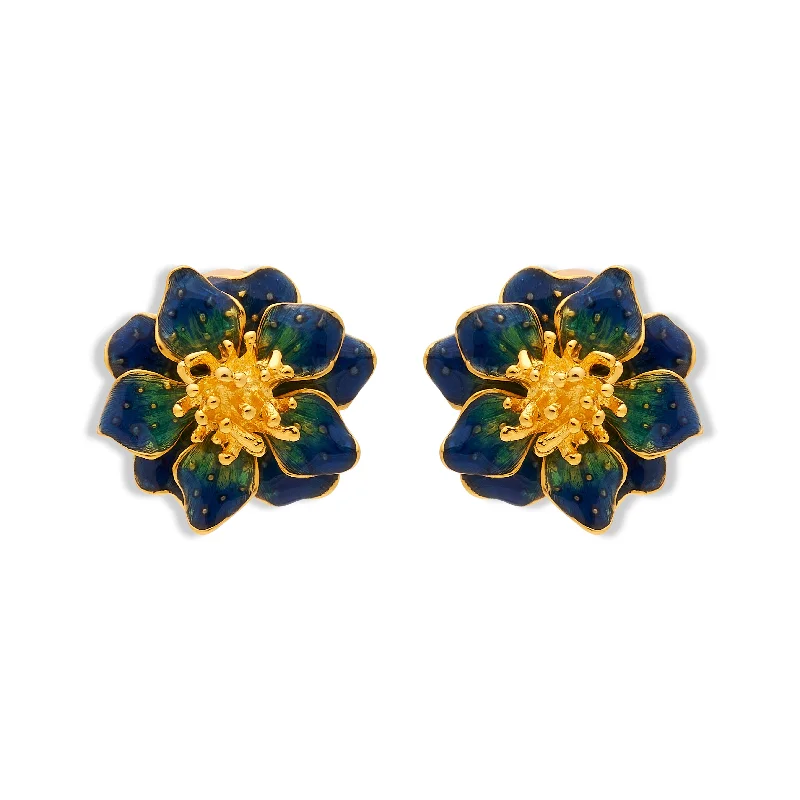 Blue Enamel Flower Clip Earring