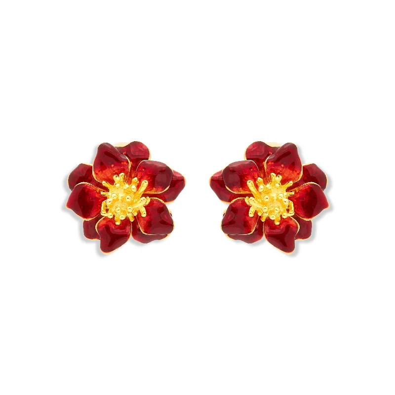 Red Enamel Flower Clip Earring