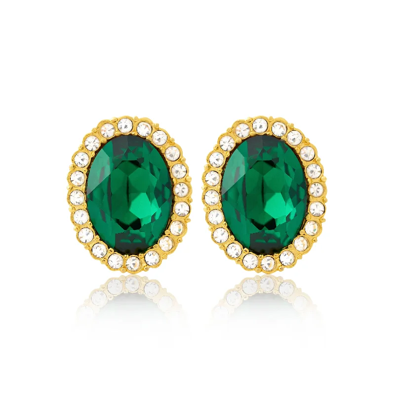 Emerald Oval Clip Earrings