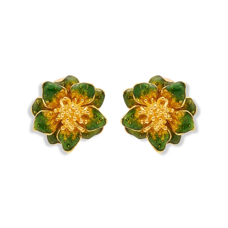 Green Enamel Flower Clip Earring