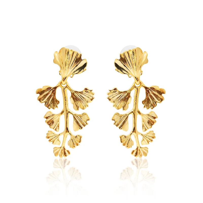 Gold Leaves & Vine Drop Clip Earrings