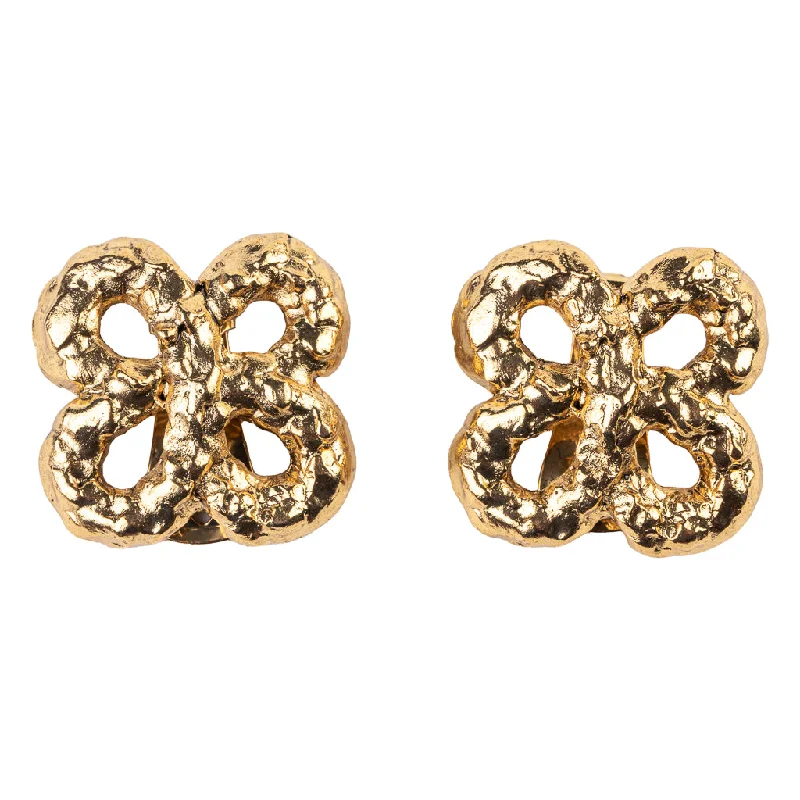 Gold Clover Cross Button Clip Earring