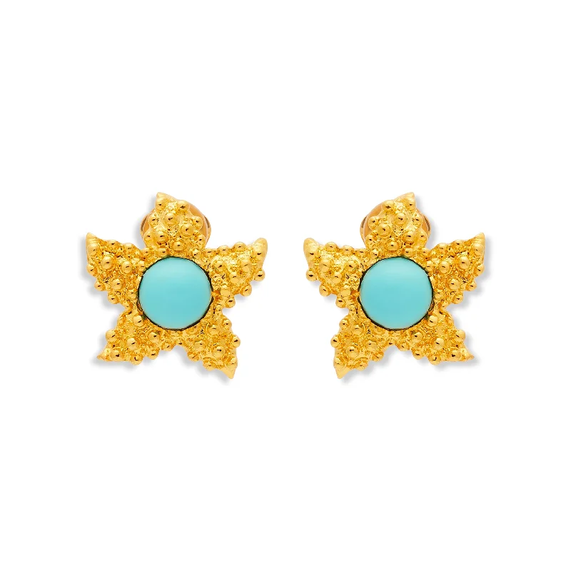 Gold &Turquoise Center Starfish Clip Earrings