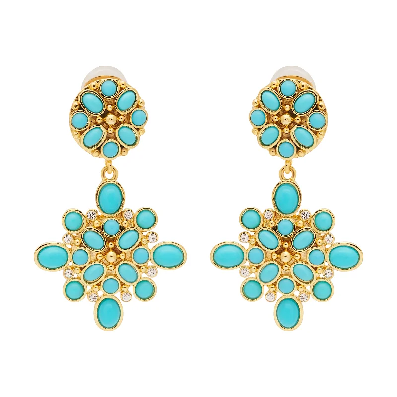 Gold & Turquoise Drop Clip Earrings