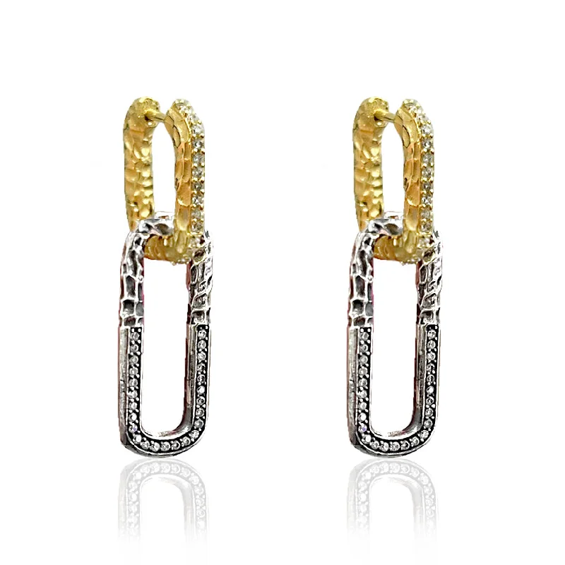 GOLD TWO TONE PAPERCLIP DROP EARRINGS