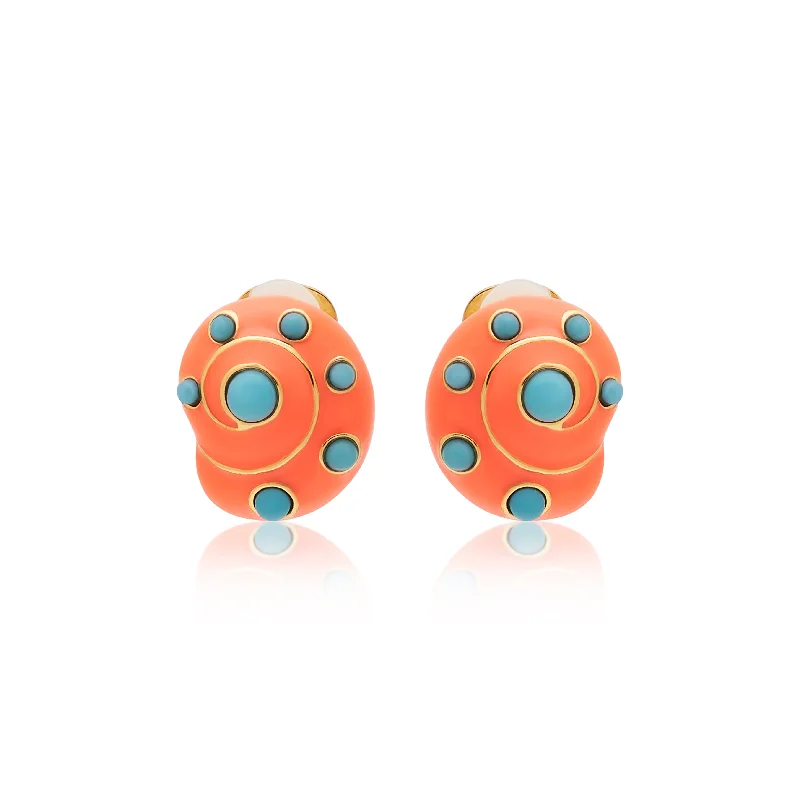 Coral & Turquoise Snail Clip On Earrings