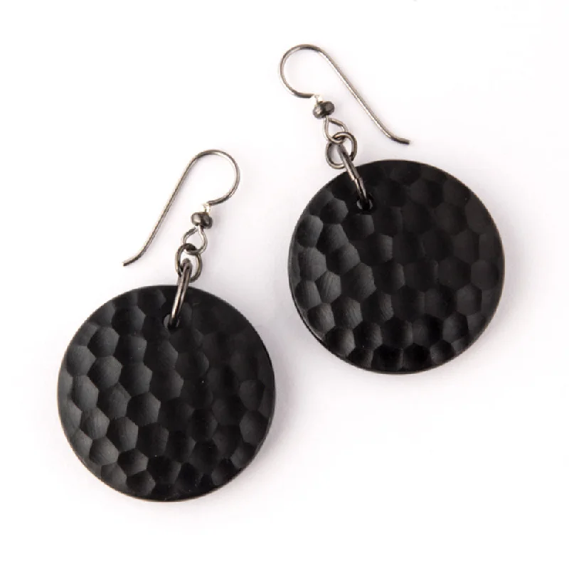 Solid Glass Eclipse Martele Earrings - Black