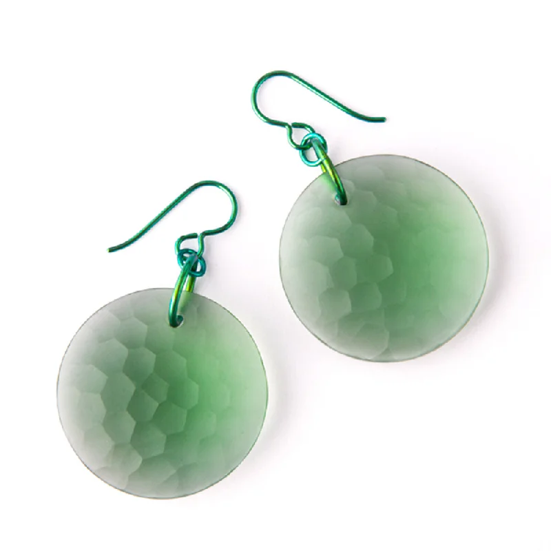 Solid Glass Eclipse Martele Earrings - Forest Green