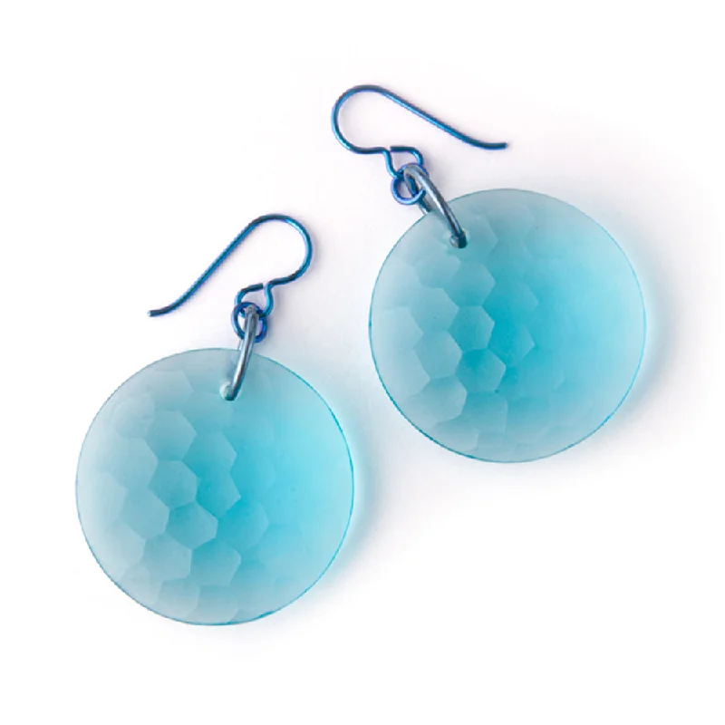 Solid Glass Eclipse Martele Earrings - Turquoise