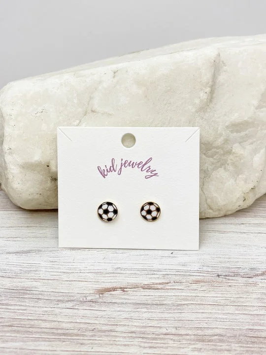 Kids Clip On Soccer Enamel Earrings