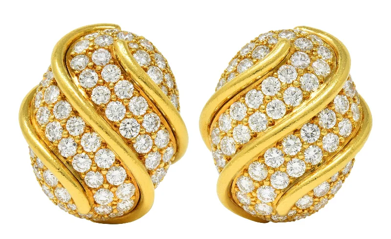 Kurt Wayne 1990's 11.70 CTW Diamond 18 Karat Yellow Gold Vintage Swirl Ear-Clip Earrings