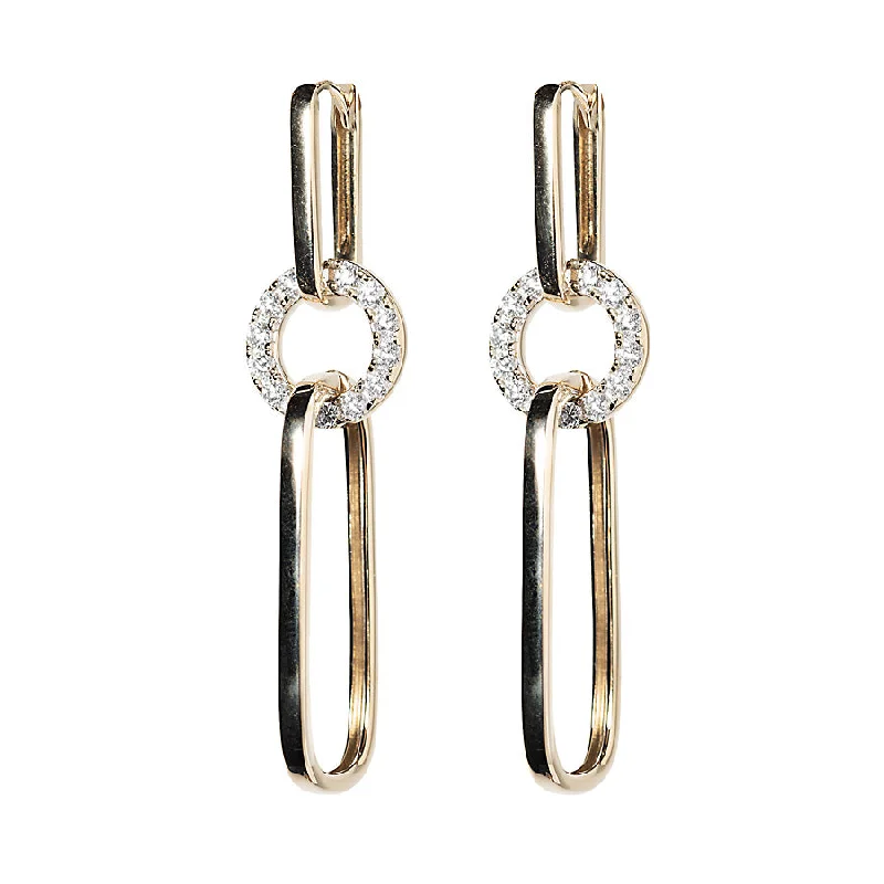 Diamond + Gold Linked Paperclip Earrings