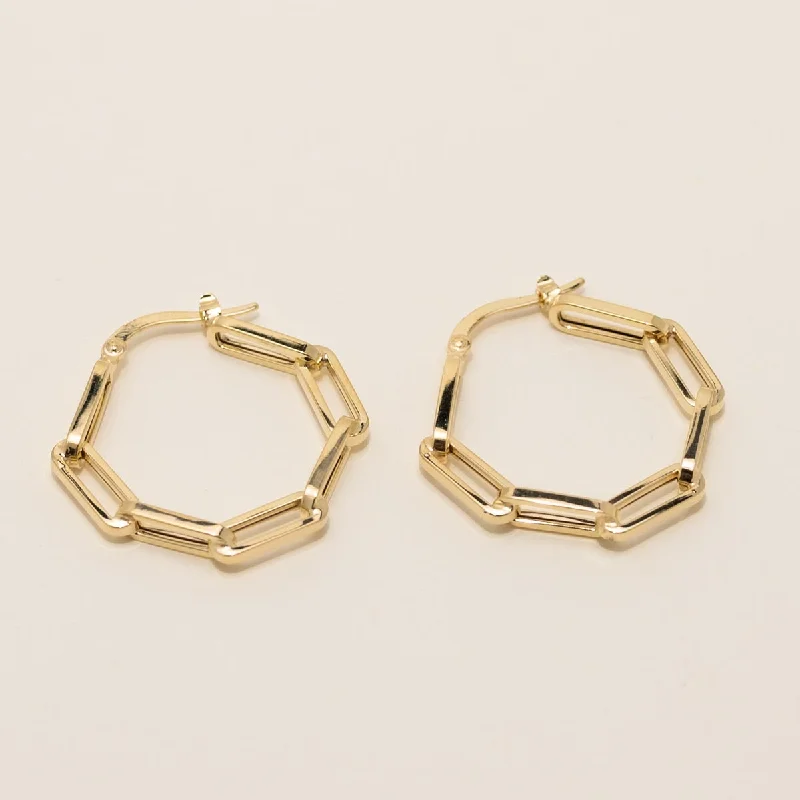 Paperclip Link Hoop Earrings in 14kt Yellow Gold