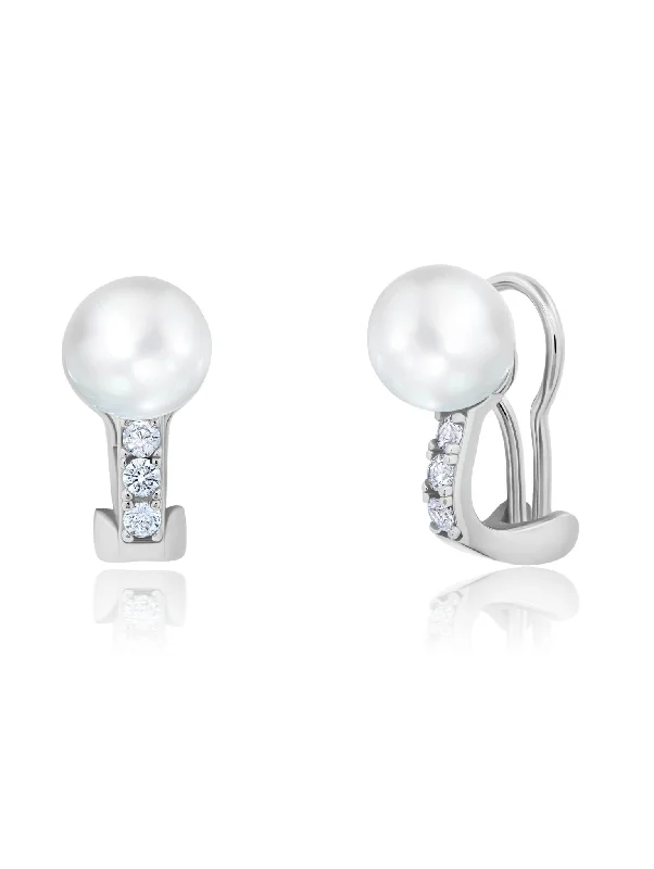 Pearl And Clear Round Clip Earrings