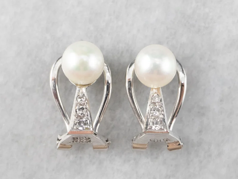 Pearl and Diamond Clip-On Earrings