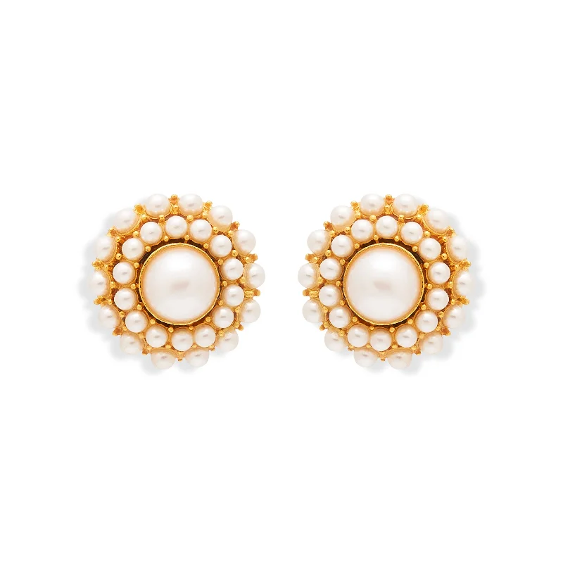 Pearl Cluster Clip Earrings