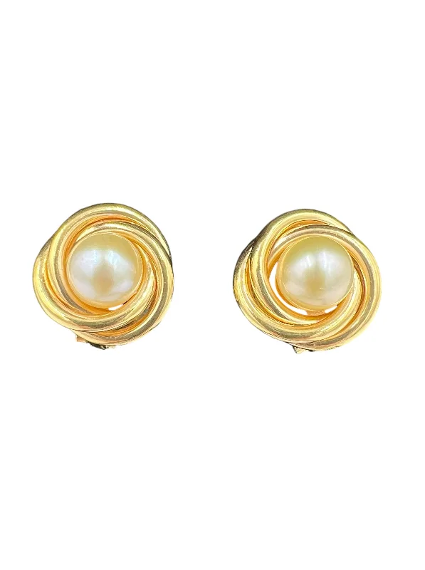 Vintage Pearl Yellow Gold Knot Clip On Earrings