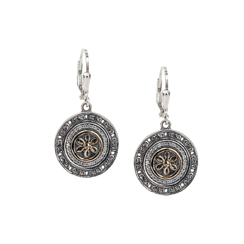 Silver and 10k Gold Eclipse Leverback Earrings -  Cubic Zirconia