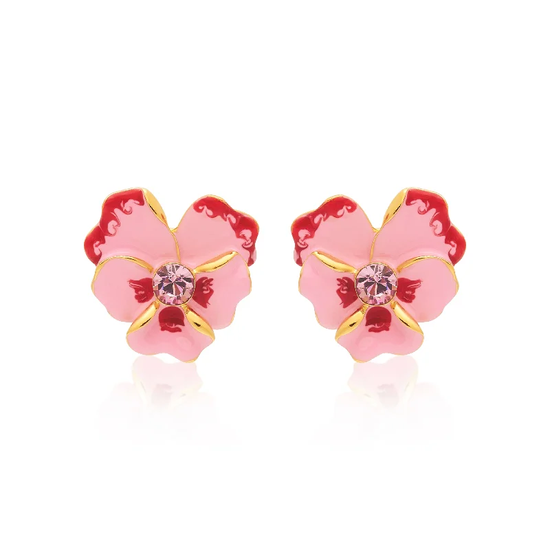 Pink Flower Clip Earrings