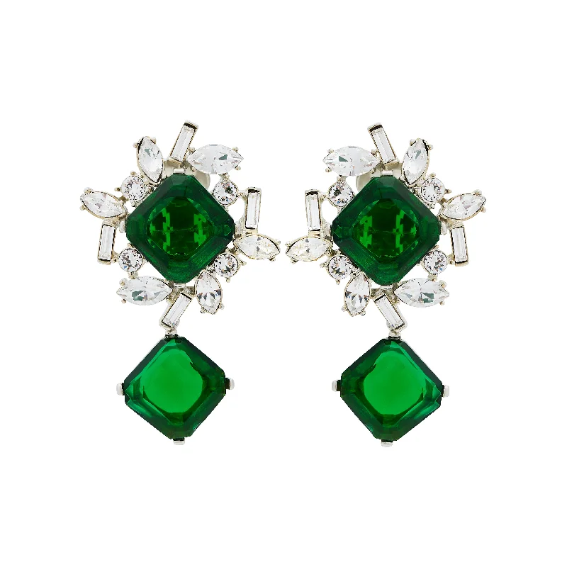 Emerald Rhinestone Drop Clip Earrings