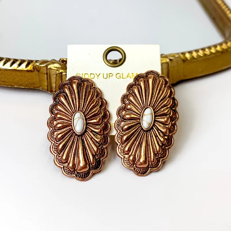 Rope Me In Large Oval Concho Clip On Earrings in Copper Tone