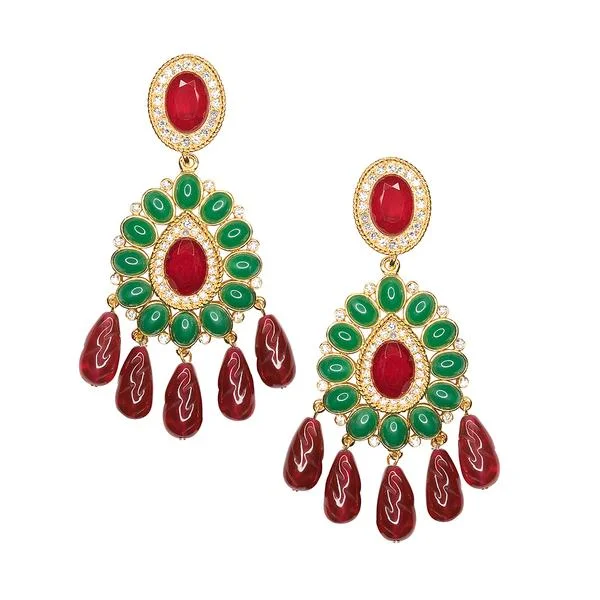 Ruby And Emerald Drop Clip Earrings