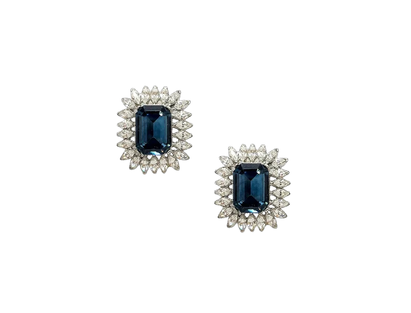 Sapphire and Clear Crystal Clip Earring