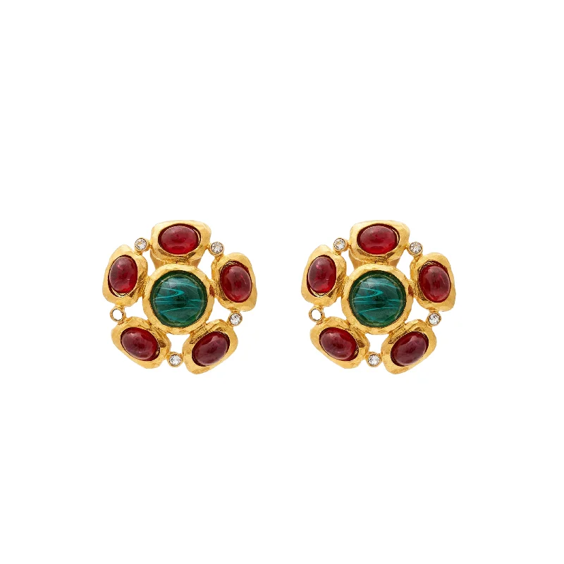 Ruby and Emerald Cabochon Clip Earrings