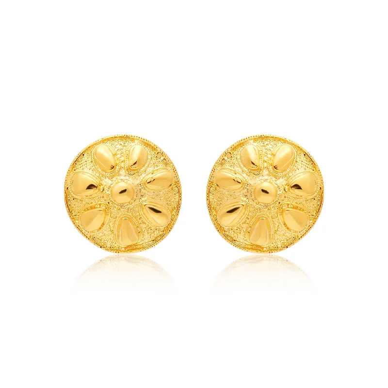 Satin Gold Sand Dollar Clip Earrings