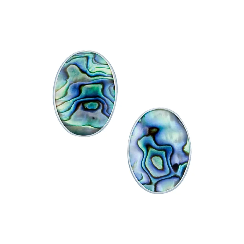 Sterling Silver Oval Natural Abalone Clip Earrings