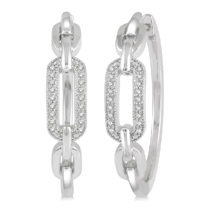 Sterling Silver Paperclip Diamond Hoop Earrings