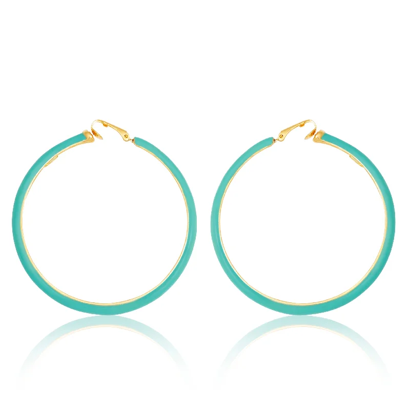 Teal and Gold Clip On Hoop Earrings