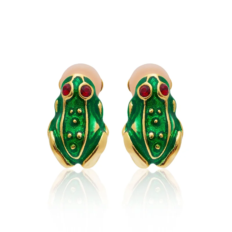 Transparent Green Frog Clip Earrings