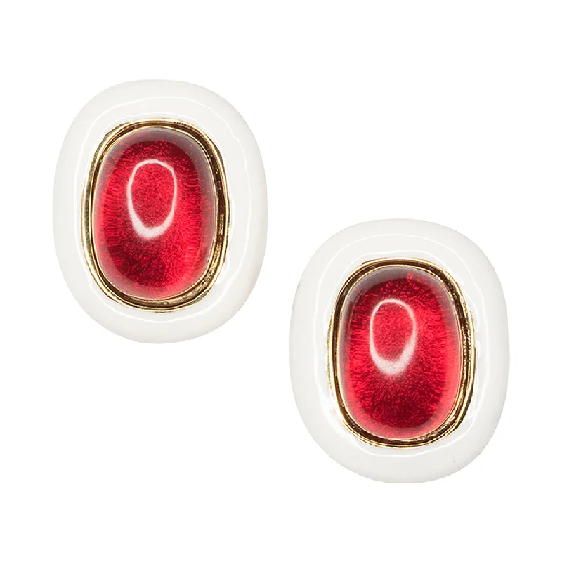 White And Ruby Clip Earrings