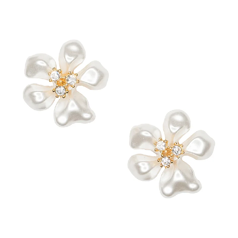 White Pearl Flower Clip Earrings