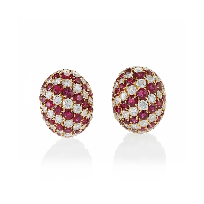 Yanes Madrid Bombé Ruby and Diamond Clip Earrings