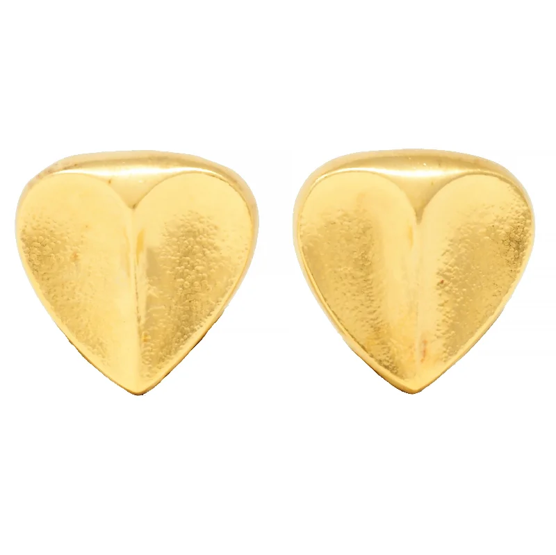 Zolotas 1980 22 Karat Hammered Yellow Gold Vintage Heart Ear-Clip Earrings